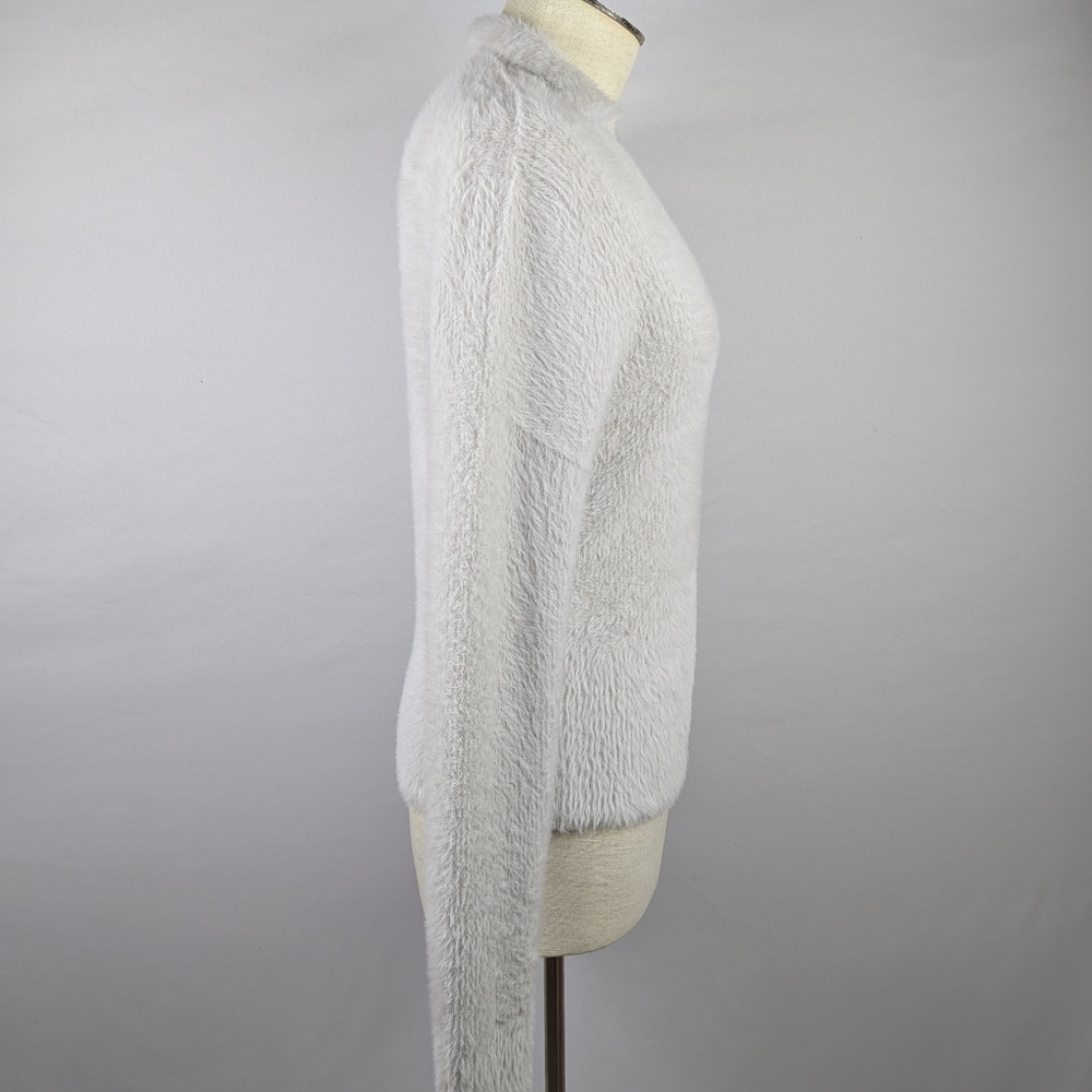 Vince Eyelash Polo Sweater Long Sleeve Soft FuzzyTexture Light Birch Stone M NWT - Picture 7 of 14